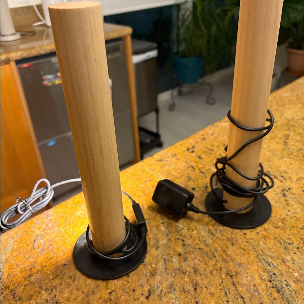 Pair of Modern LED Tube Lamps in Warm White on Black Bases - Picture 2 of 5